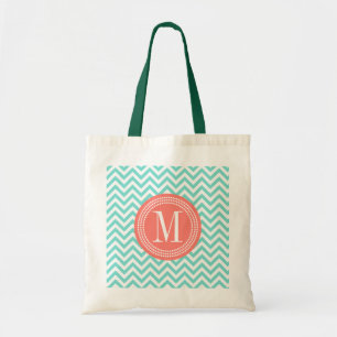 Aqua Chevron Zigzag Personalized Monogram Tote Bag