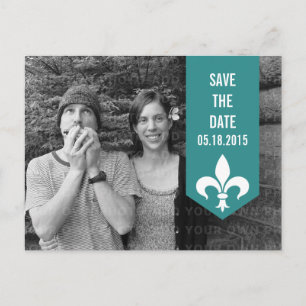 Aqua Chic Flourish Banner Save the Date Postcard