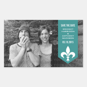 Aqua Chic Flourish Banner Save the Date Stickers