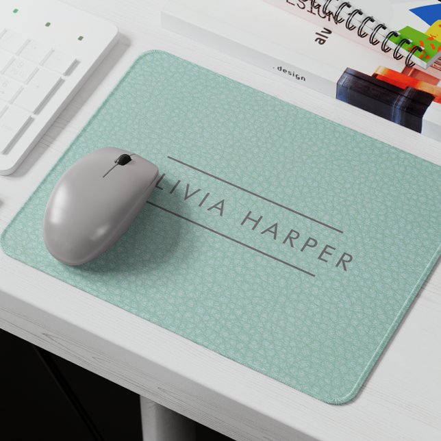 Aqua Chic | Minimal Leather Look Mouse Pad ("Personalized Monogram Faux Leather Texture Mouse Pad: Elevate Your Workspace with Style)