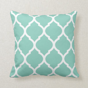 Aqua Chic Moroccan Lattice Pattern Throw Pillow