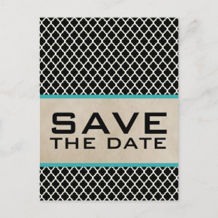 Aqua Chic Quatrefoil Save the Date Postcard