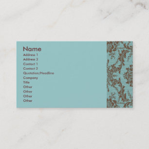 Aqua Chocolate Damask Customizable Business Card