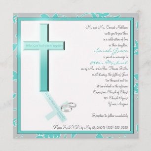 Aqua chrétien et faire-part de mariage carré de