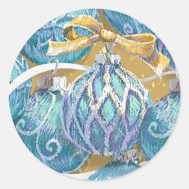 Aqua Christmas Balls Classic Round Sticker (Front)