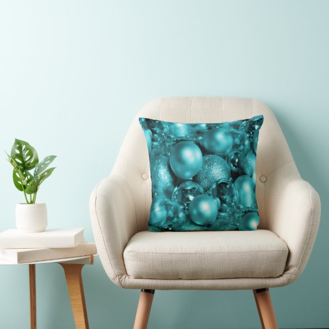 Aqua Christmas Baubles Throw Pillow (Chair)