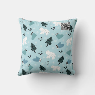 Aqua Christmas Trees, Boats, Bears Throw Pillow
