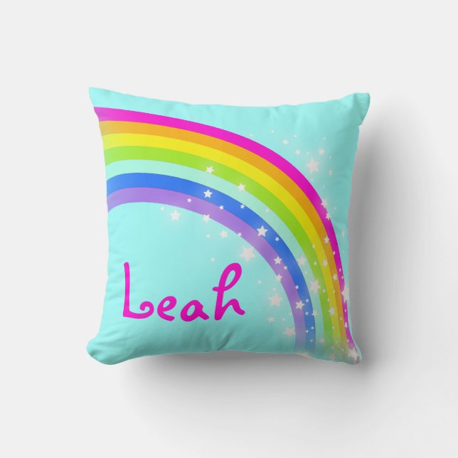 Aqua ciel arc-en-ciel nom rose coussin (Recto)