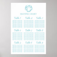 Aqua clam shell Wedding Seating Table Planner 1-9