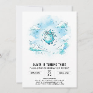 Aqua Cloud Monster Birthday Invitation