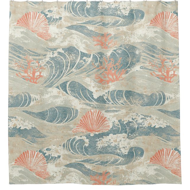 Aqua Coastal Seashell Starfish Wave Pattern (Front)