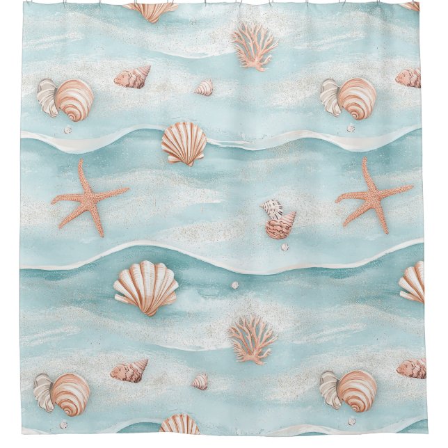 Aqua Coastal Seashells & Sparkle Starfish (4) (Front)