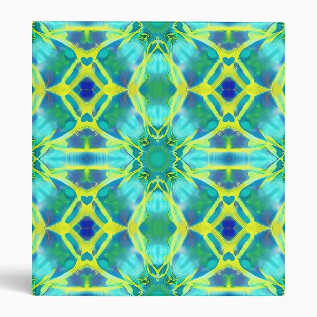 Aqua, Cobalt Blue and Yellow Tie Dye Pattern Binder (Front)