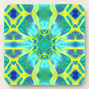 Aqua, Cobalt Blue and Yellow Tie Dye Pattern Coaster