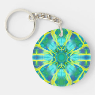 Aqua, Cobalt Blue and Yellow Tie Dye Pattern  Keychain