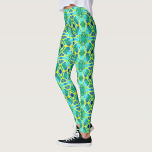 Aqua, Cobalt Blue and Yellow Tie Dye Pattern Leggings