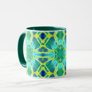 Aqua, Cobalt Blue and Yellow Tie Dye Pattern  Mug