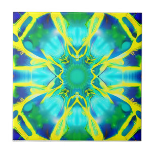 Aqua, Cobalt Blue and Yellow Tie Dye Pattern Tile