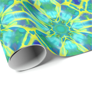 Aqua, Cobalt Blue and Yellow Tie Dye   Wrapping Paper