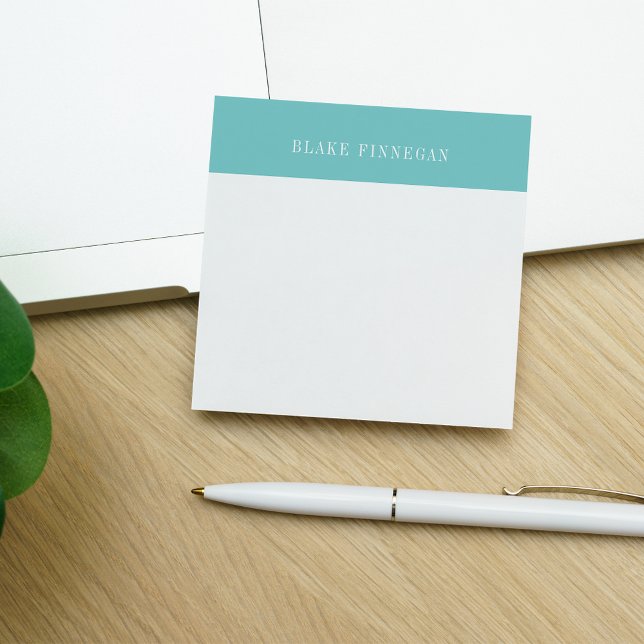 Aqua Colorblock Border | Personalized Post-it Notes (Creator Uploaded)