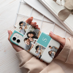 Aqua Colorblock Photo Collage & Monogram Case-Mate iPhone 14 Case
