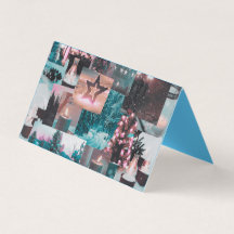 Aqua coloré & Pink Christmas Collage Carte pliée