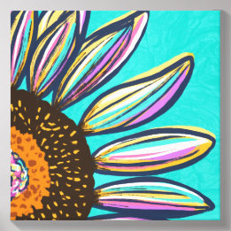 Aqua Colour Burst Sunflower Painting Canvas Photo Tile