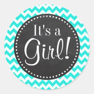 Aqua Colour Chevron; Vintage Chalkboard look Classic Round Sticker