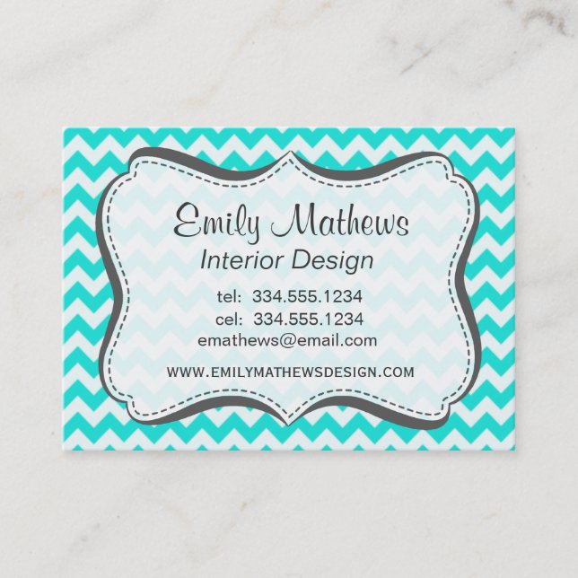 Aqua Colour Chevron; zig zag Business Card (Front)