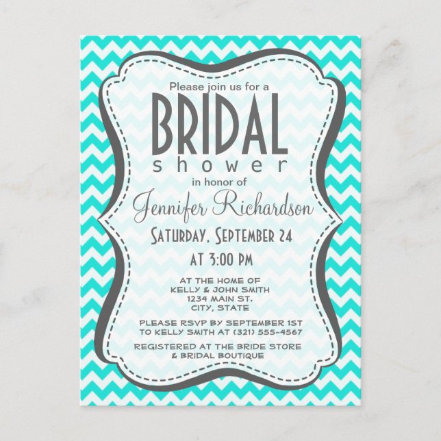 Aqua Colour Chevron; zig zag Invitation Postcard (Front)