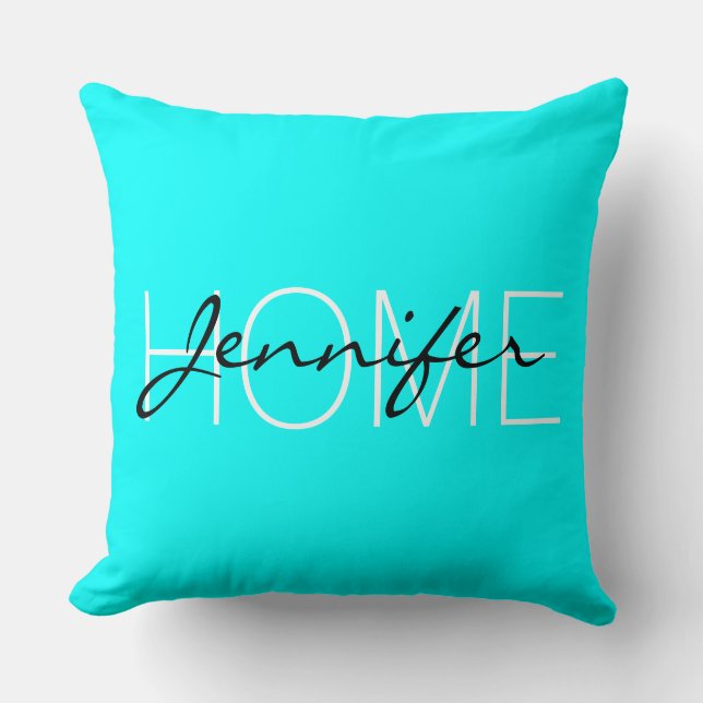 Aqua colour home monogram throw pillow (Front)