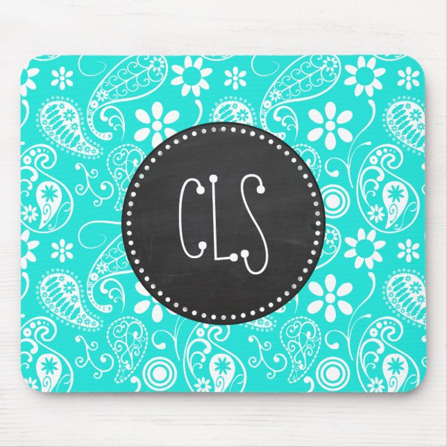 Aqua Colour Paisley; Floral; Retro Chalkboard Mouse Pad (Front)