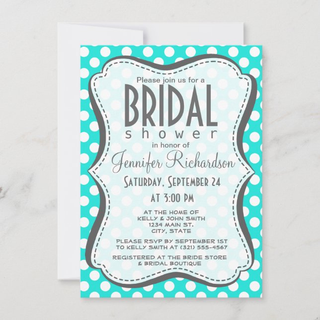 Aqua Colour Polka Dots Invitation (Front)