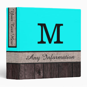 Aqua Colour Rustic Look Wood Monogram Binder