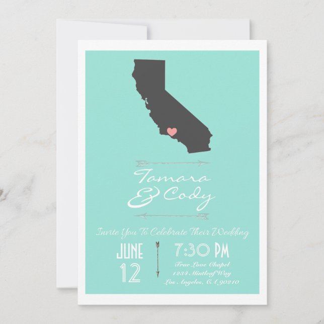 Aqua Coloured Ventura California Wedding Invitatio Invitation (Front)