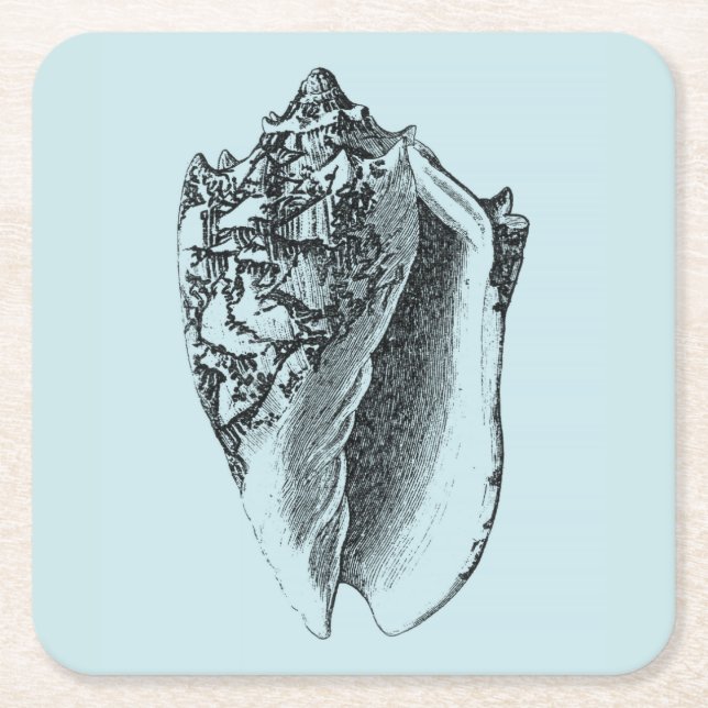 Aqua Conch Shell Square Paper Coaster (Front)