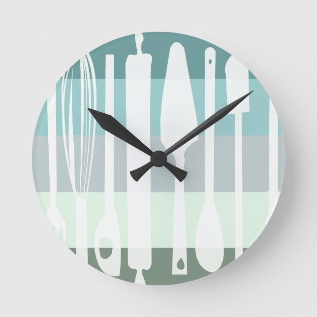 Aqua Cooking Chef's Kitchen Utensil Restaurant Round Clock (Front)