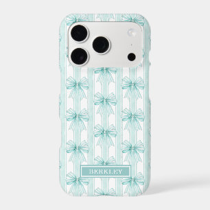 Aqua Coquette Bows on Stripes Monogrammed Case-Mat
