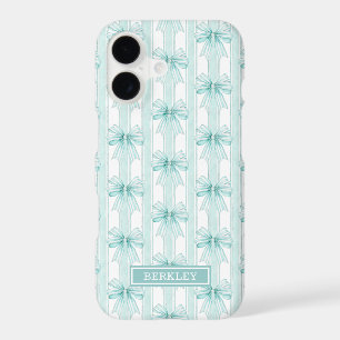 Aqua Coquette Bows on Stripes Monogrammed Case-Mat