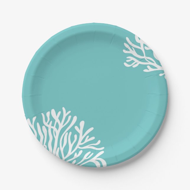 Aqua Coral Beach Paper Plate (Front)