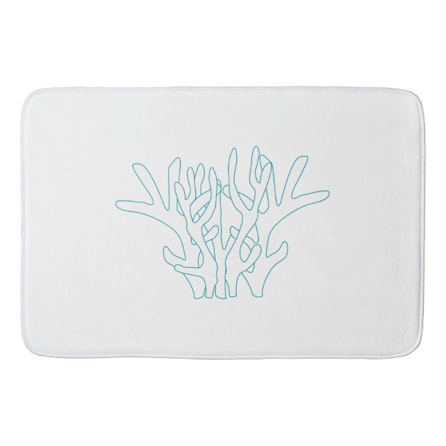 Aqua Coral Branch White Bath Mat (Front)