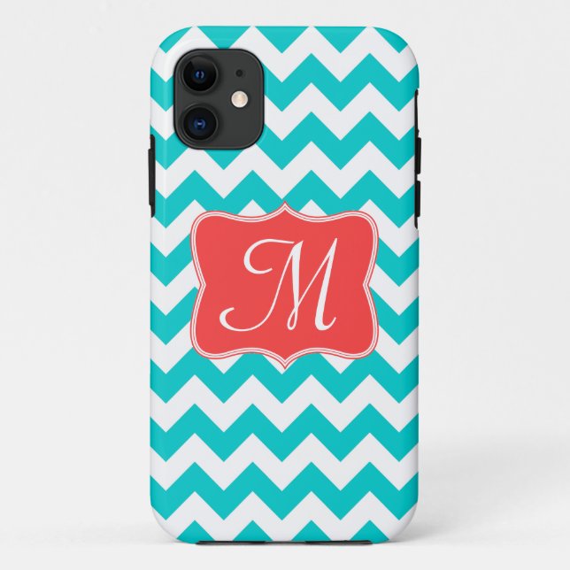 Aqua Coral Chevron Monogramme IPHONE 5 Coque (Dos)