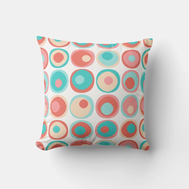Aqua Coral Circles Throw Pillow (Front)