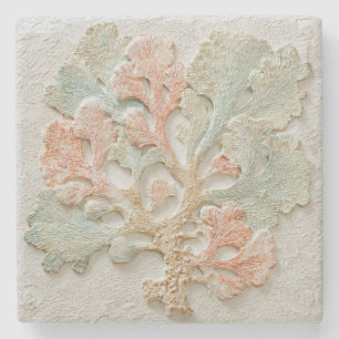 Aqua Coral Coastal Branch Art Stone Coaster