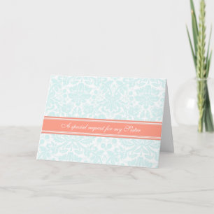Aqua Coral Damask Sister Bridesmaid Invitation