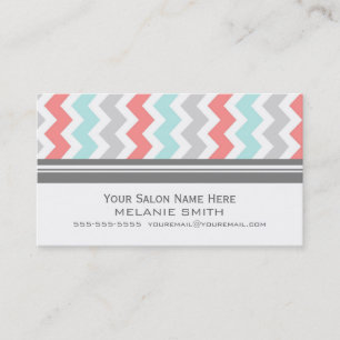 Aqua Coral Grey Chevron Salon Appointment Cards