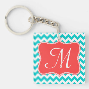Aqua Coral moderne Chevron Zig Zag Porte - clé de 