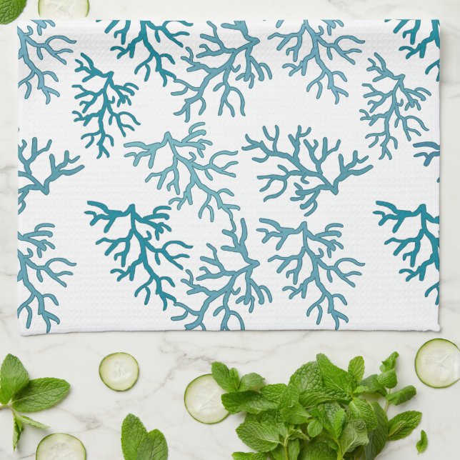 Aqua Coral Reef patterns Kitchen Towel (Folded)