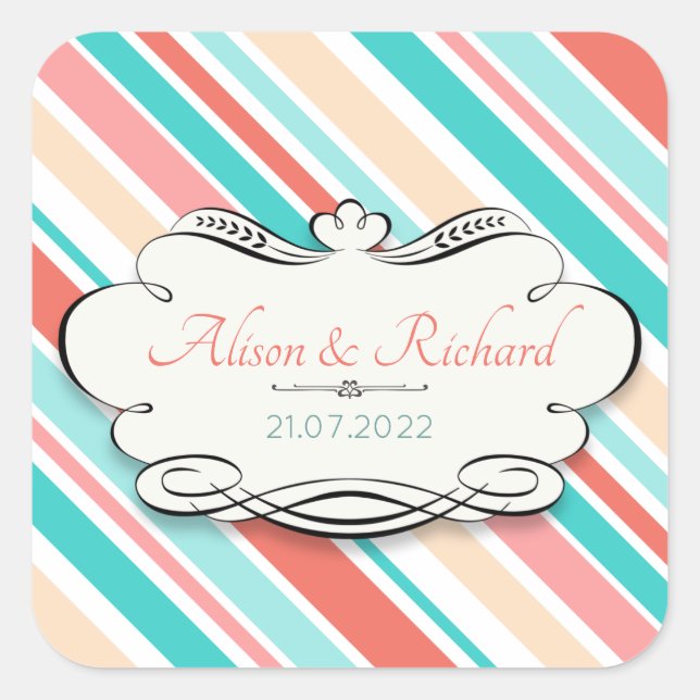 Aqua & Coral Square Sticker (Front)