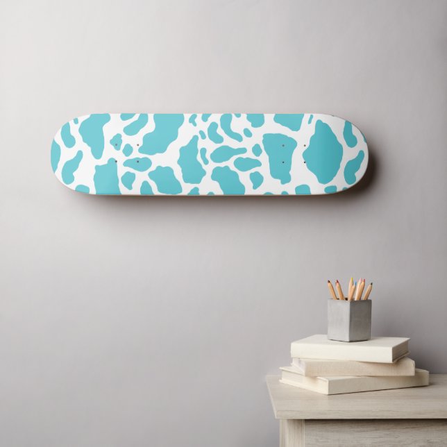 Aqua Cow Spots Animal Print Pattern Skateboard (Wall Art (Horz))